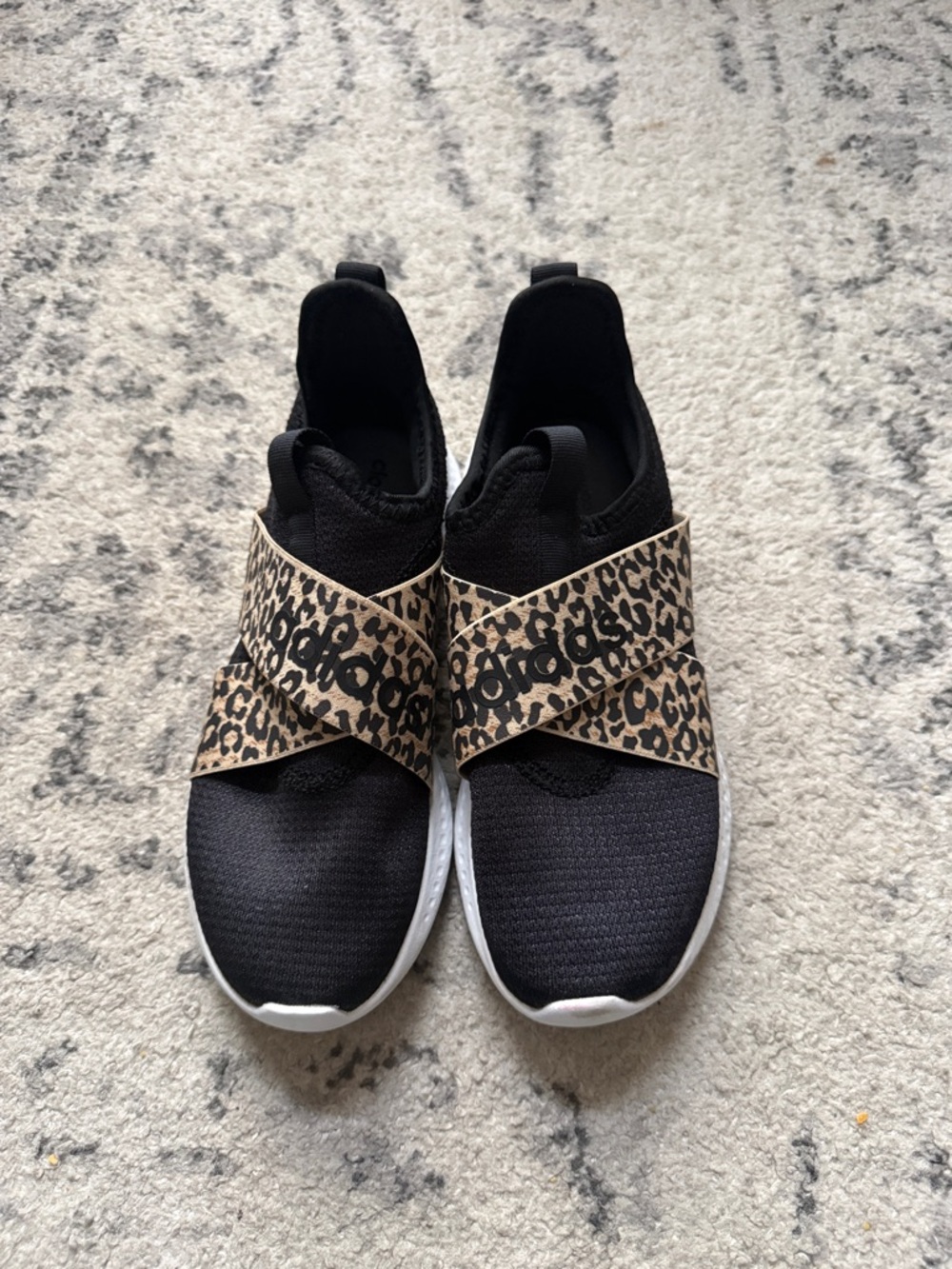 Adidas Black Slip-On Athletic Shoes with Leopard Strap